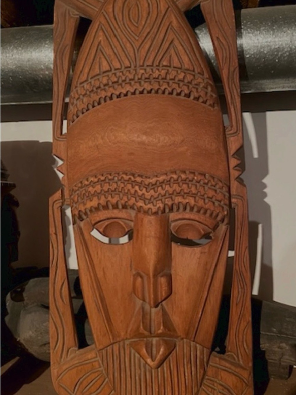 Hand-Carved Wooden Decorative Africain (Niger 1975)Mask - Brown